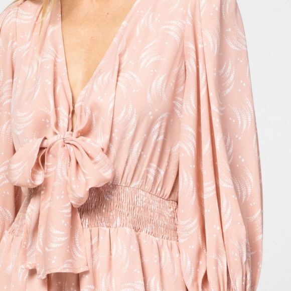 Blush Ruffle Front Tie Romper Dress Medium - Picture 4 of 7